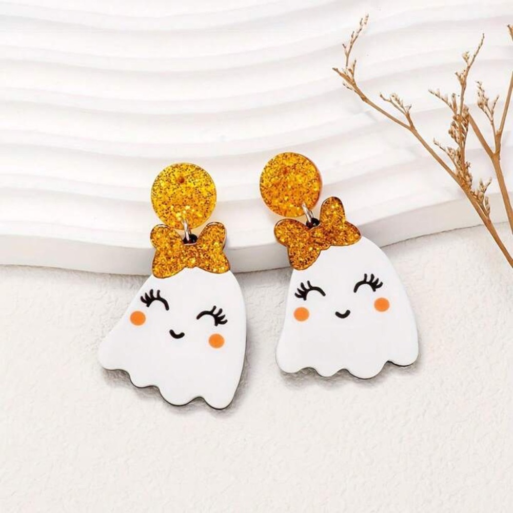 NWOT Cute Ghost Earrings with Glitter Accents